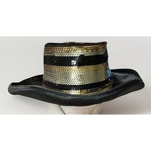 Whittall & Shon Black Gold Silver Sequin Top Hat Western Show Mardi Gras Fancy